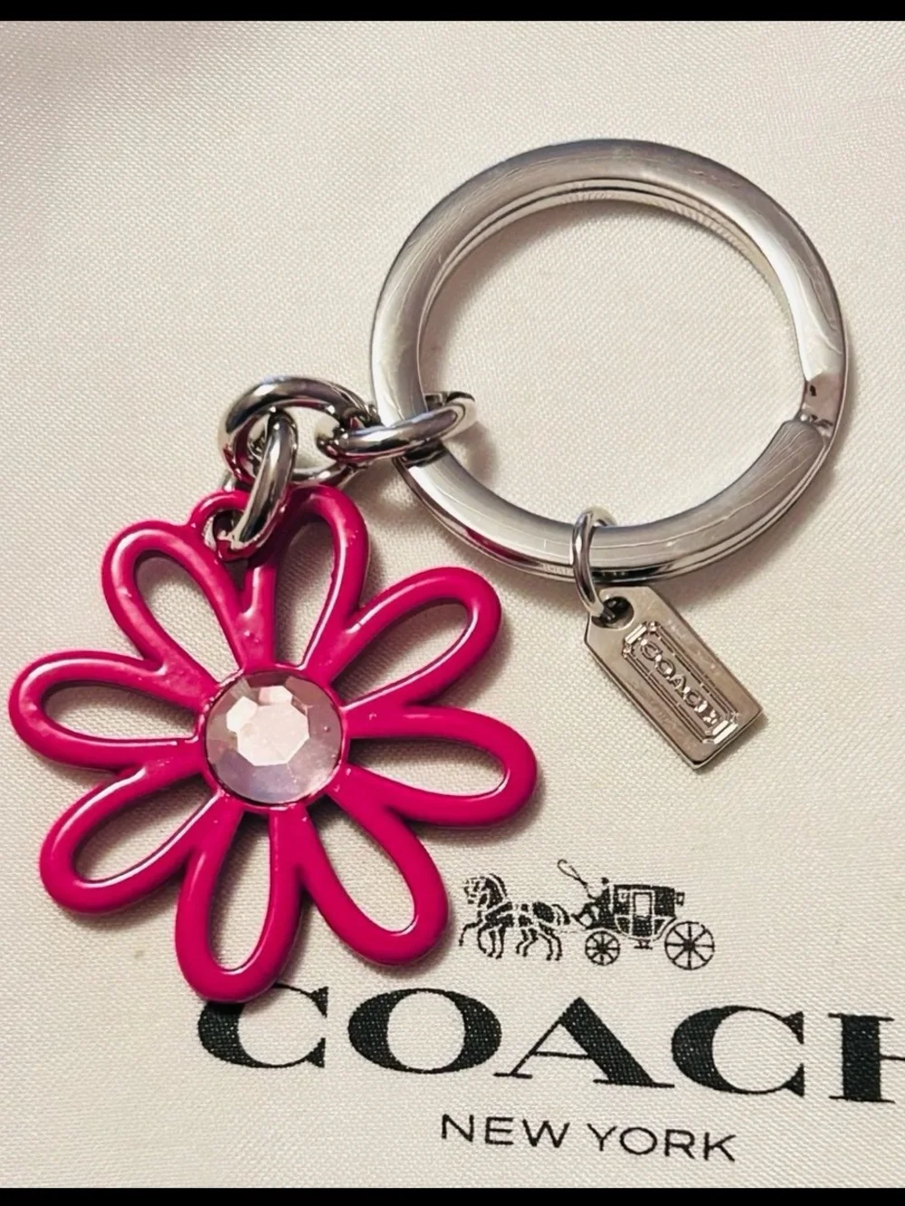 NWOT Coach Pink Y2K Flower Charm Keychain/ Bag Charm